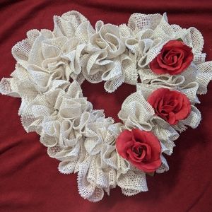 Handcrafted White Burlap Heart Shaped Wreath
